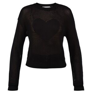 No Boundaries Womens Sweater Size S Black Soot Heart Mesh Open Knit Gothcore